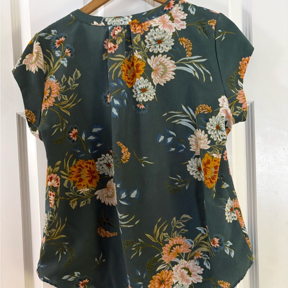 Fun 2 Fun Floral Teal and Orange Blouse - Picture 3 of 3
